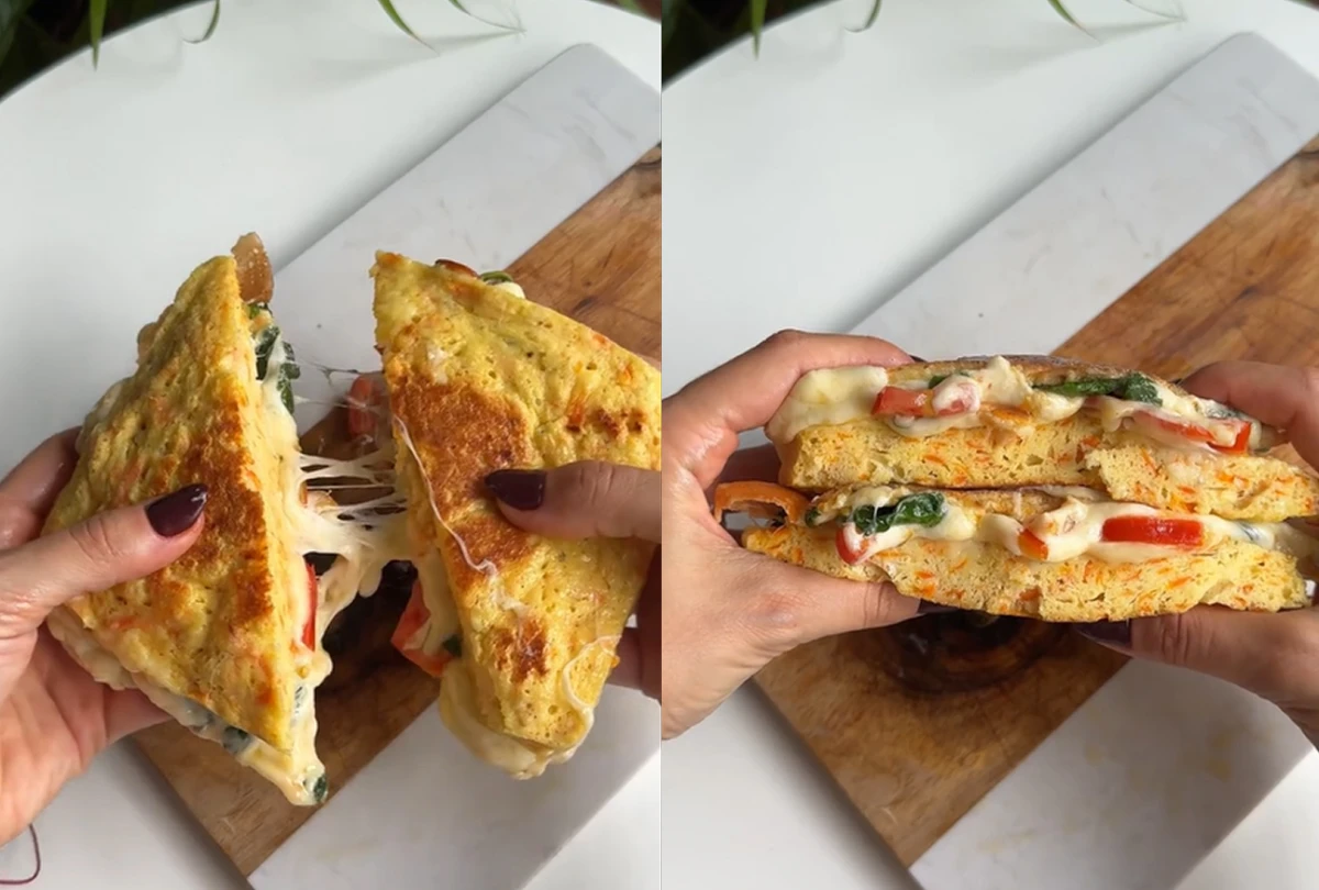 Sánguche caprese con pan de zanahoria sin harinas.