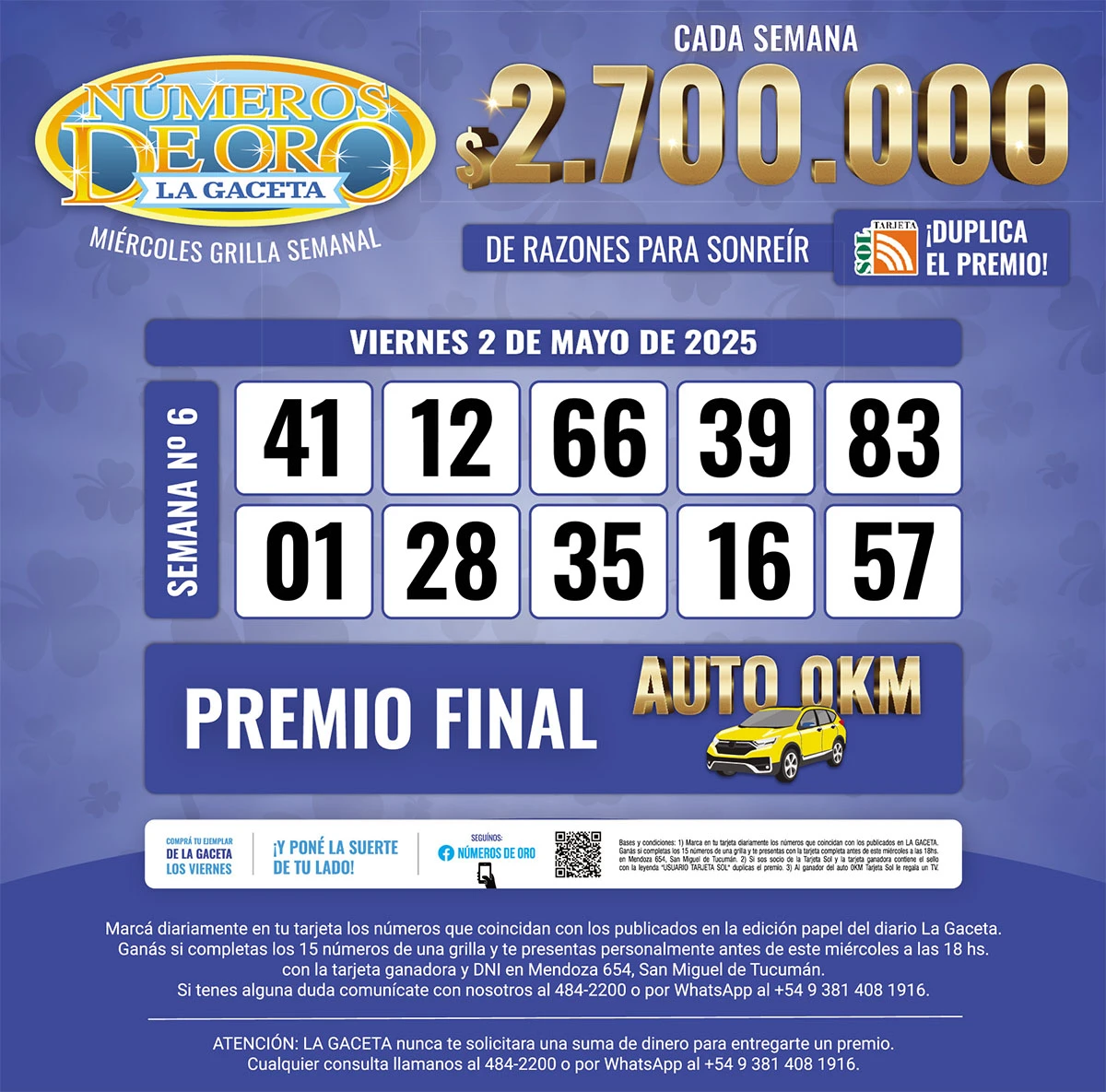 Los Números de Oro de LA GACETA del 2 de mayo de 2025
