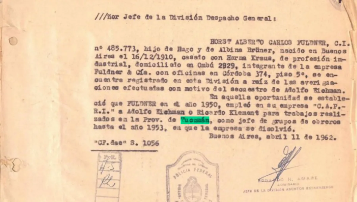 Nuevos documentos revelan detalles de la vida del jerarca nazi Eichmann en su paso por Tucumán