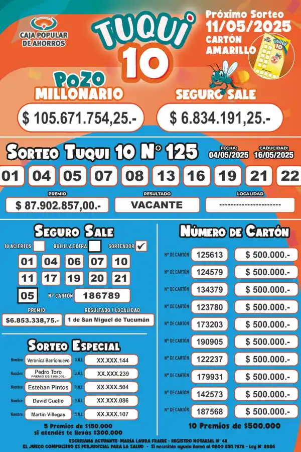 Tuqui 10: cómo salió el sorteo del domingo 4 de mayo