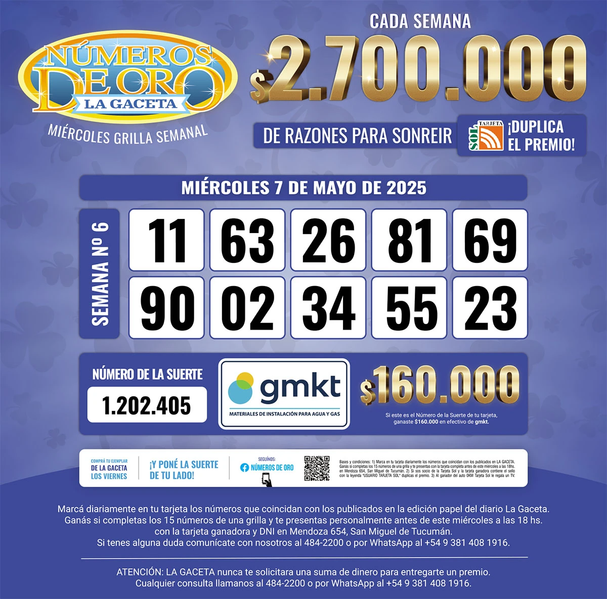 Los Números de Oro de LA GACETA del 7 de mayo de 2025