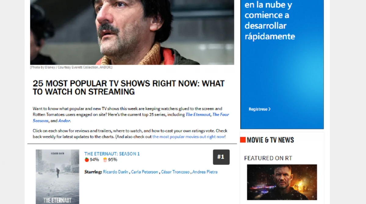 El Eternauta conquista Rotten Tomatoes y lidera el ranking global de series más populares