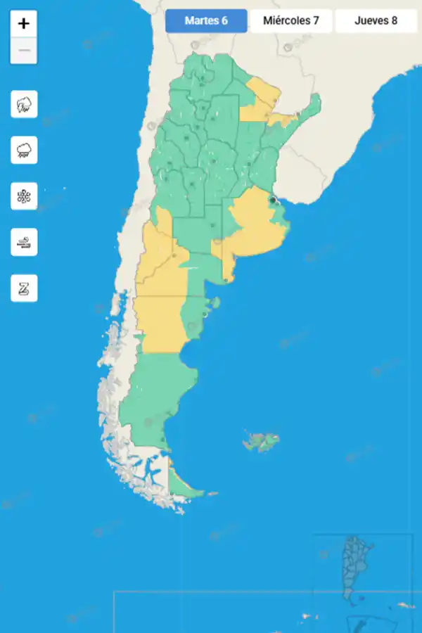 Alerta amarilla por tormentas eléctricas con ocasional caída de granizo en cinco provincias