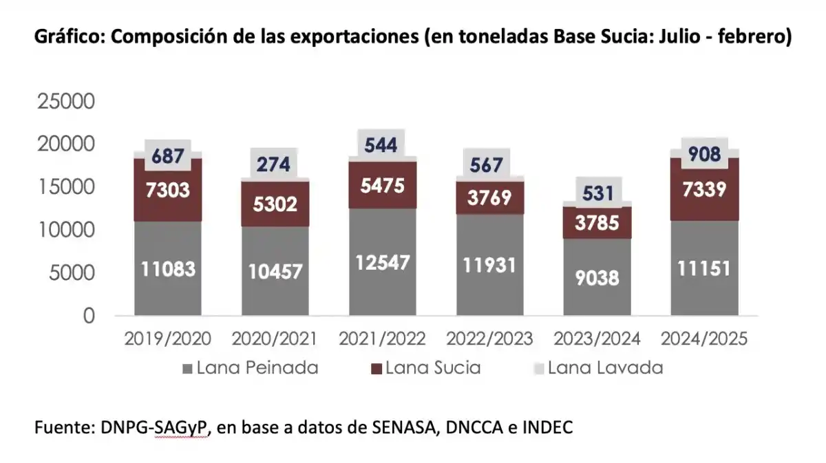 La exportación de lana argentina superó el 45% en volumen y el 30% en valor