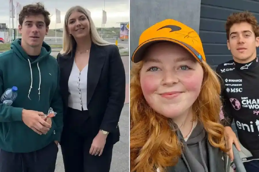 Franco Colapinto con dos fanáticos en el circuito de los Países Bajos.