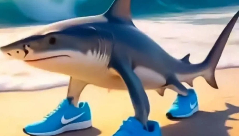 MARKETING. El tiburón del video publicita unas zapatillas de marca.