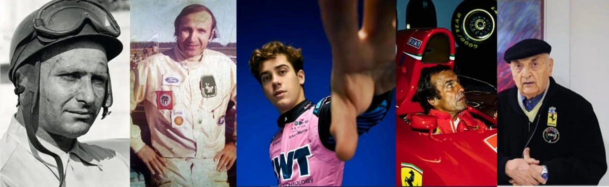 PROTAGONISTAS. Fangio, Estéfano, Colapinto, Reutemann y Froilán González.