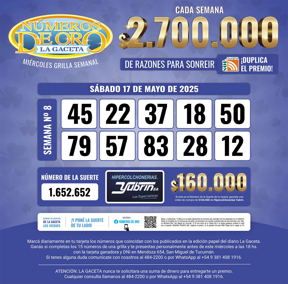 Los Números de Oro de LA GACETA del 27 de mayo de 2025