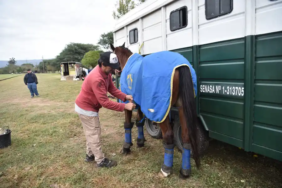 CON LA MANTA. Los caballos, antes de la competencia, utilizan una indumentaria de diferentes colores para ser identificado.