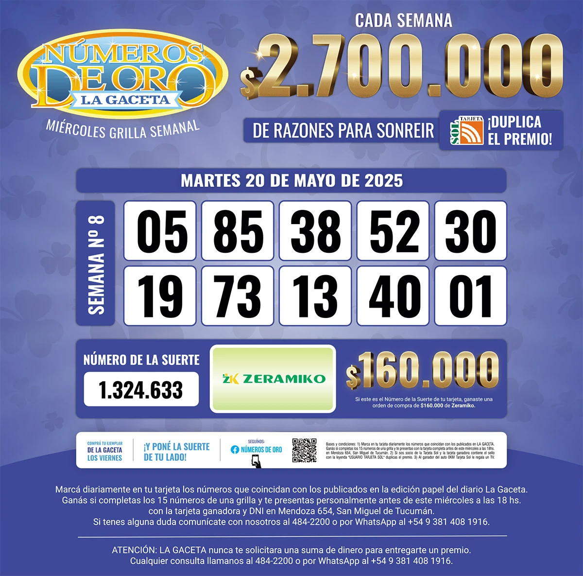 Los Números de Oro de LA GACETA del 20 de mayo de 2025