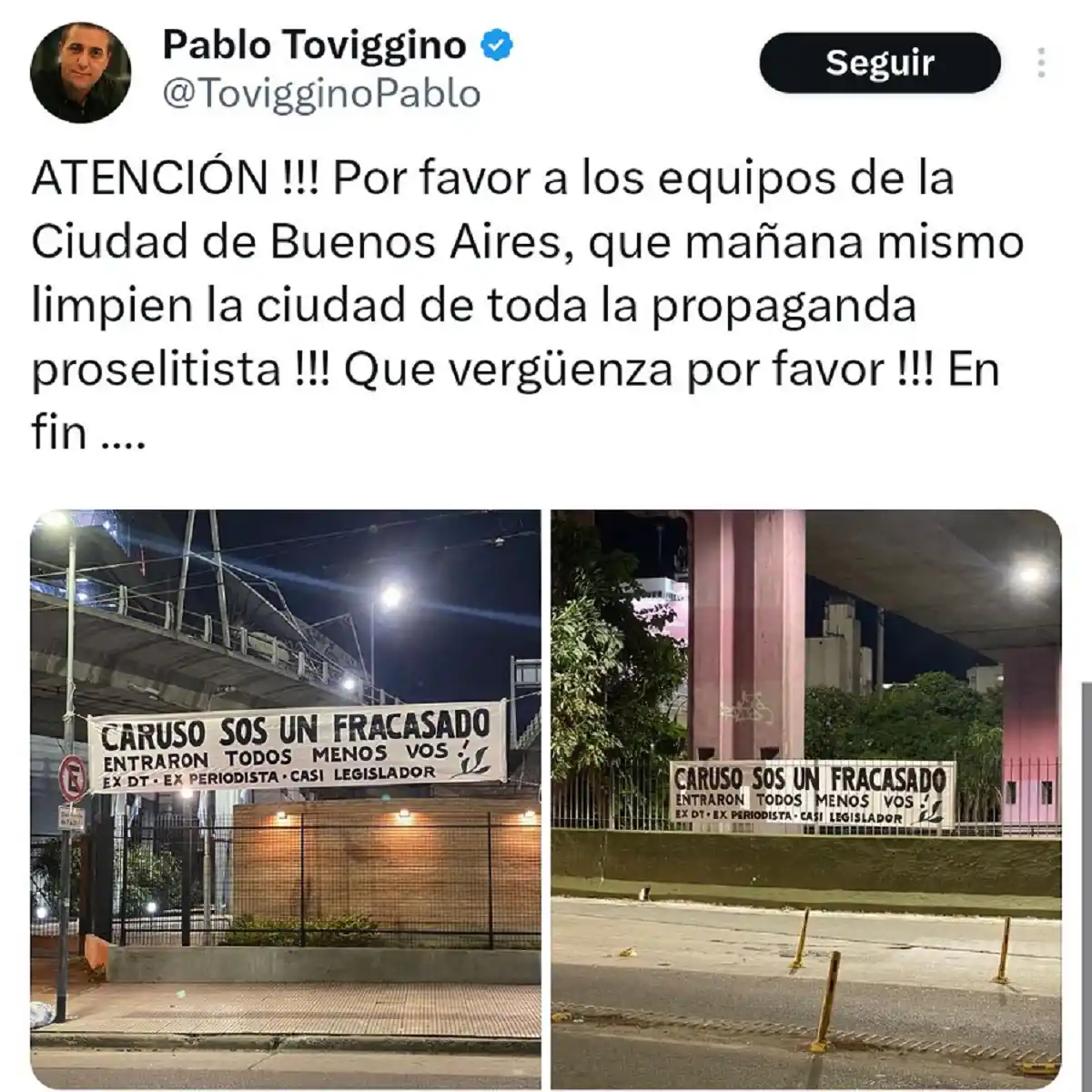 “Qué vergüenza”: la ironía de Pablo Toviggino tras la derrota de Caruso Lombardi en las elecciones