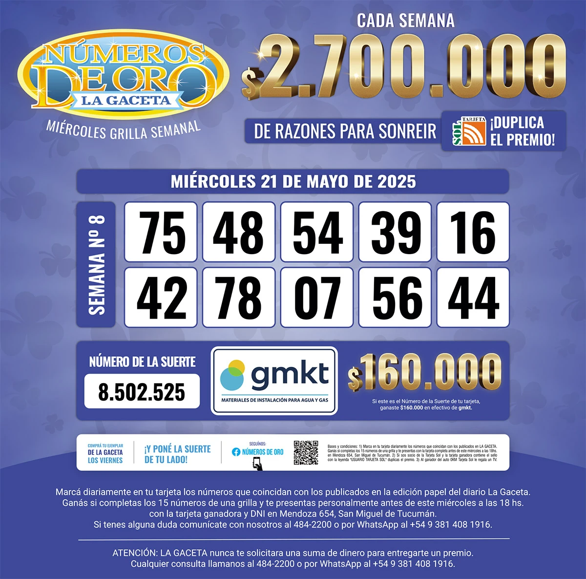 Los Números de Oro de LA GACETA del 21 de mayo de 2025