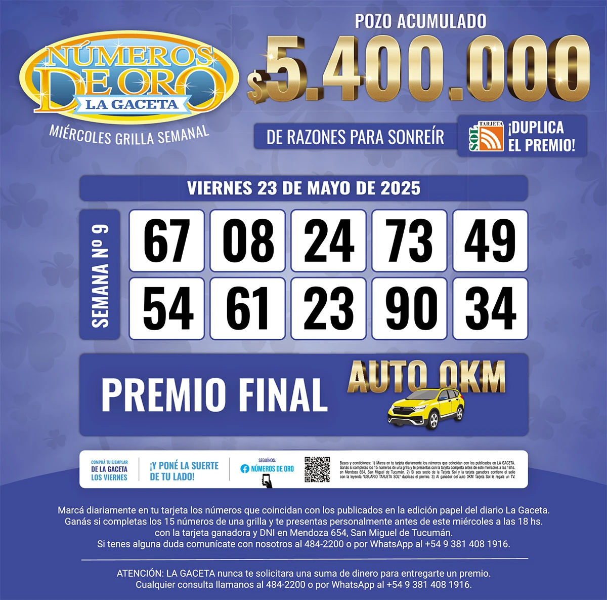 Los Números de Oro de LA GACETA del 23 de mayo de 2025