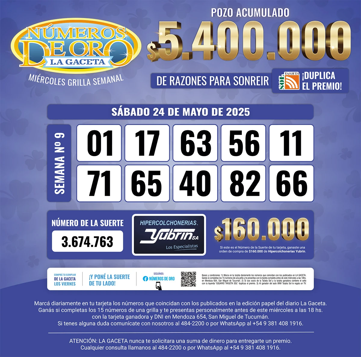 Los Números de Oro de LA GACETA del 24 de mayo de 2025