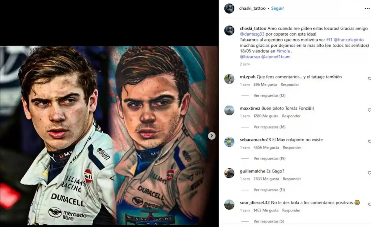 El tatuaje con le rostro de Franco Colapinto que es furor en las redes