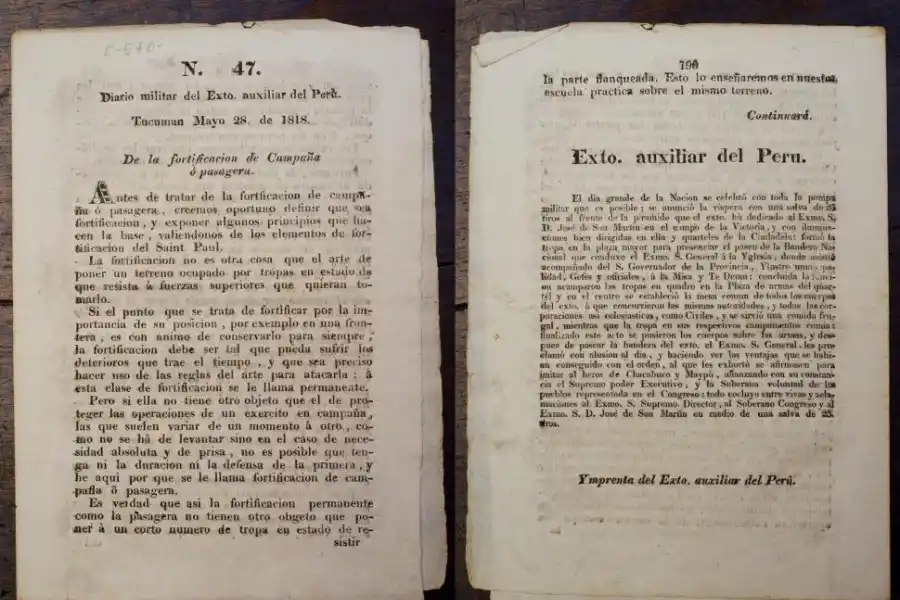 PÁGINA FRONTAL Y POSTERIOR DEL DIARIO MILITAR, NÚMERO 47. Se conserva en el Museo Histórico Provincial Nicolás Avellaneda.