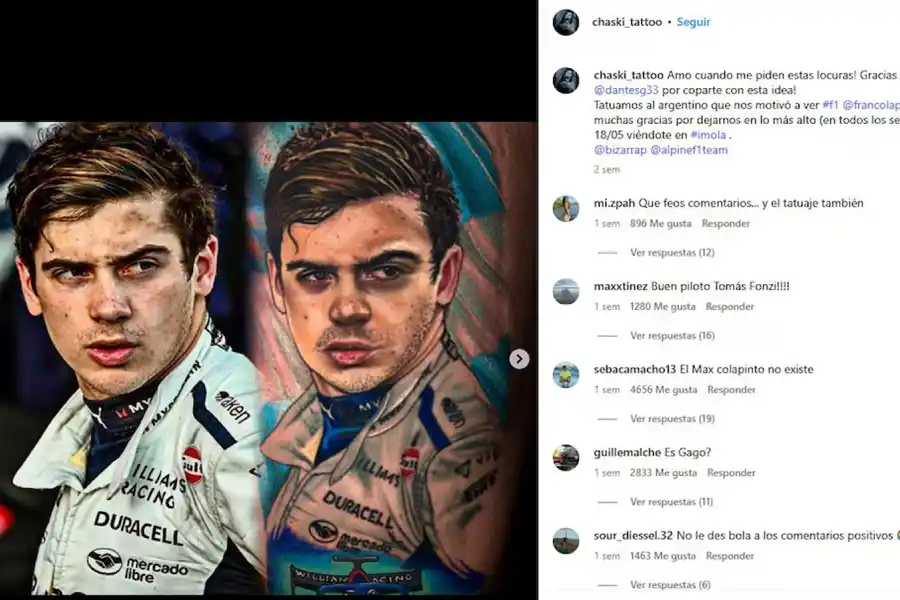 El tatuaje con le rostro de Franco Colapinto que es furor en las redes