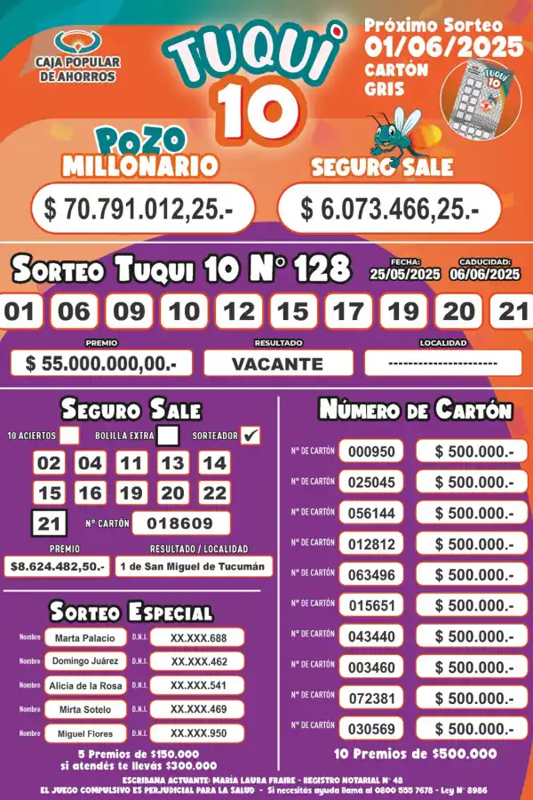 Tuqui 10: cómo salió el sorteo el domingo 25 de mayo