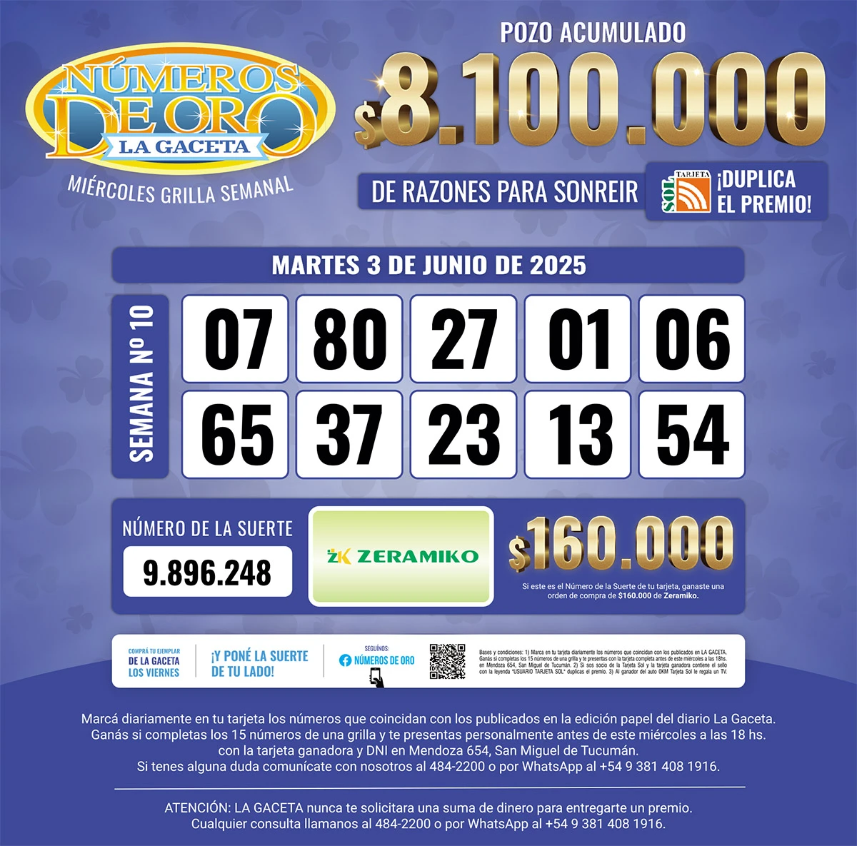 Los Números de Oro de LA GACETA del 3 de junio de 2025