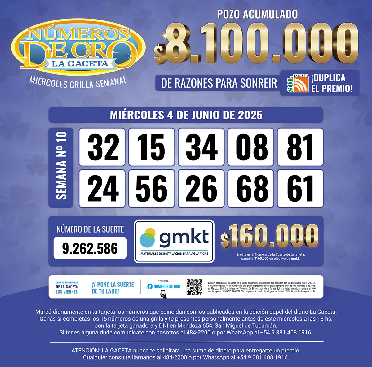 Los Números de Oro de LA GACETA del 4 de junio de 2025