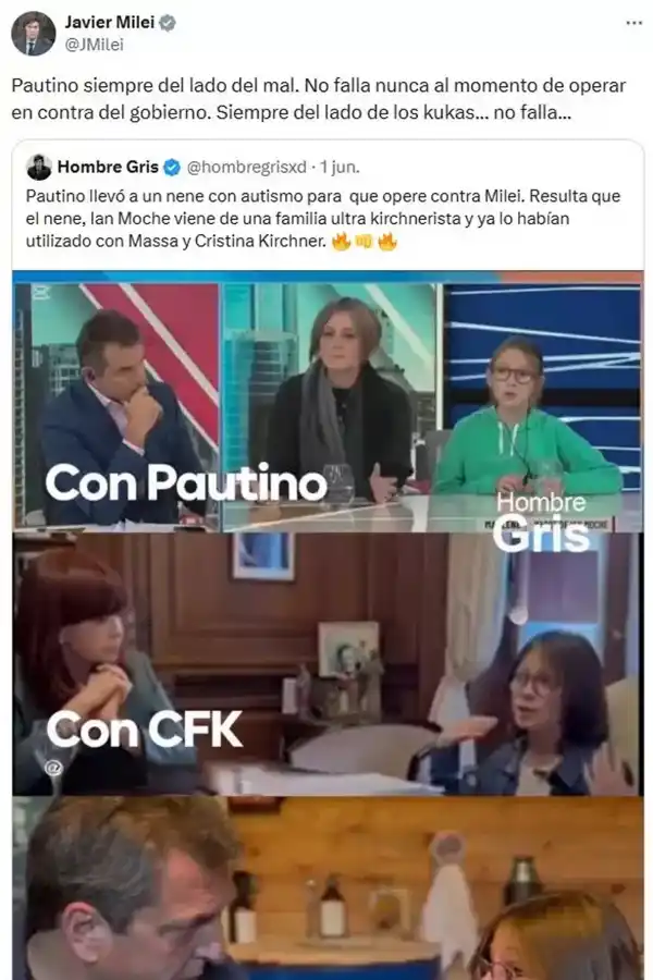 EL ATAQUE DE MILEI. El episodio generó repudios generalizados y se da en medio del debate por la Ley de Emergencia en Discapacidad. / CAPTURA DE PANTALLA