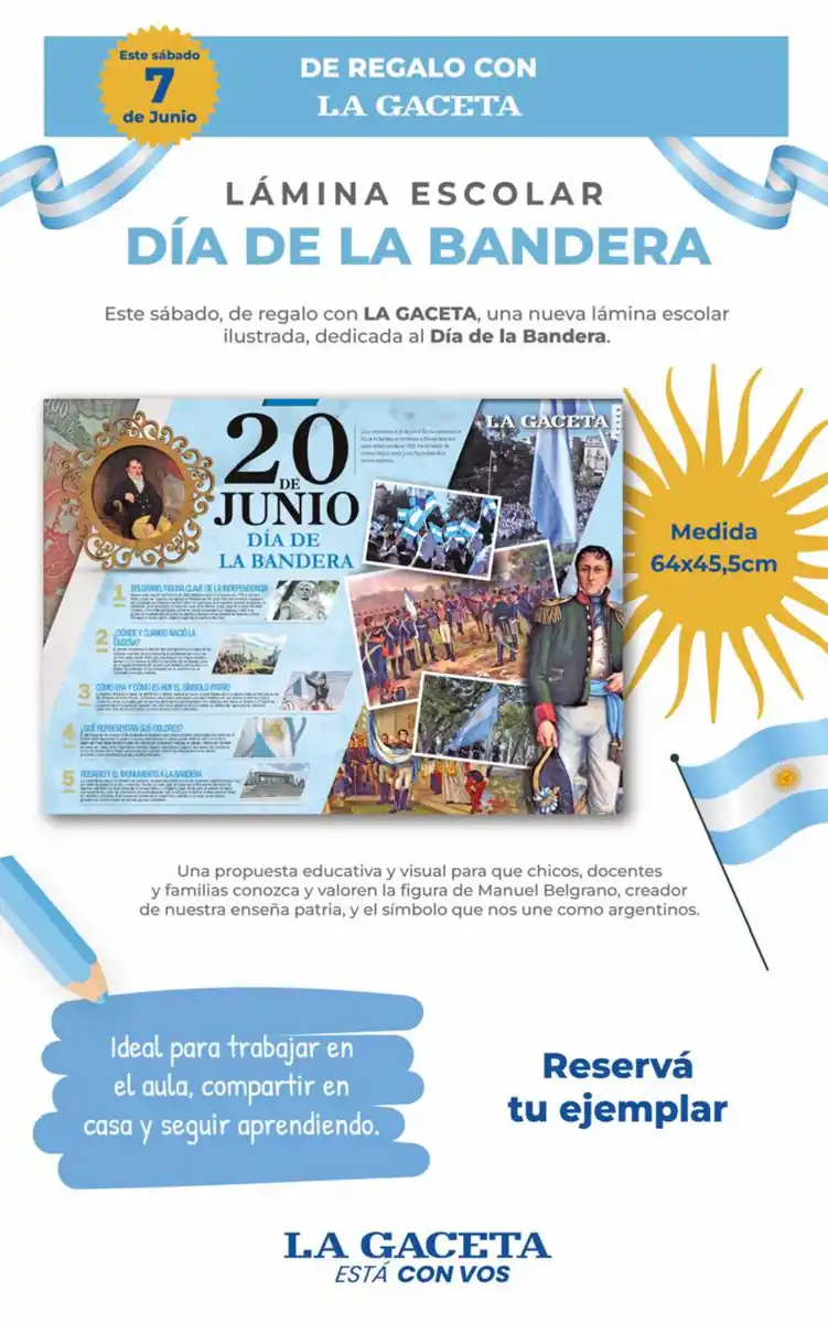 Este sábado, LA GACETA regala una lámina escolar especial por el Día de la Bandera