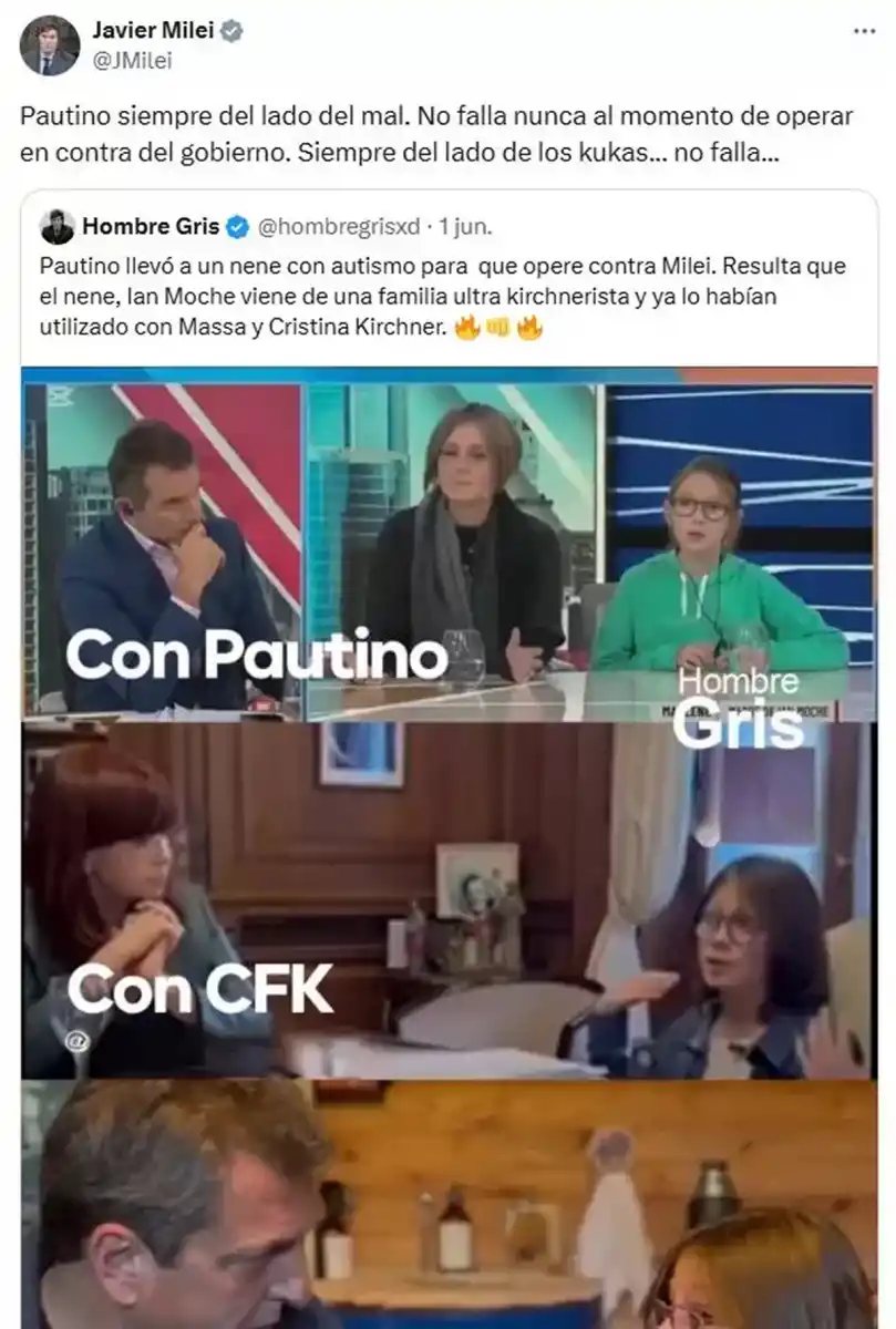EL ATAQUE DE MILEI. El episodio generó repudios generalizados y se da en medio del debate por la Ley de Emergencia en Discapacidad. / CAPTURA DE PANTALLA