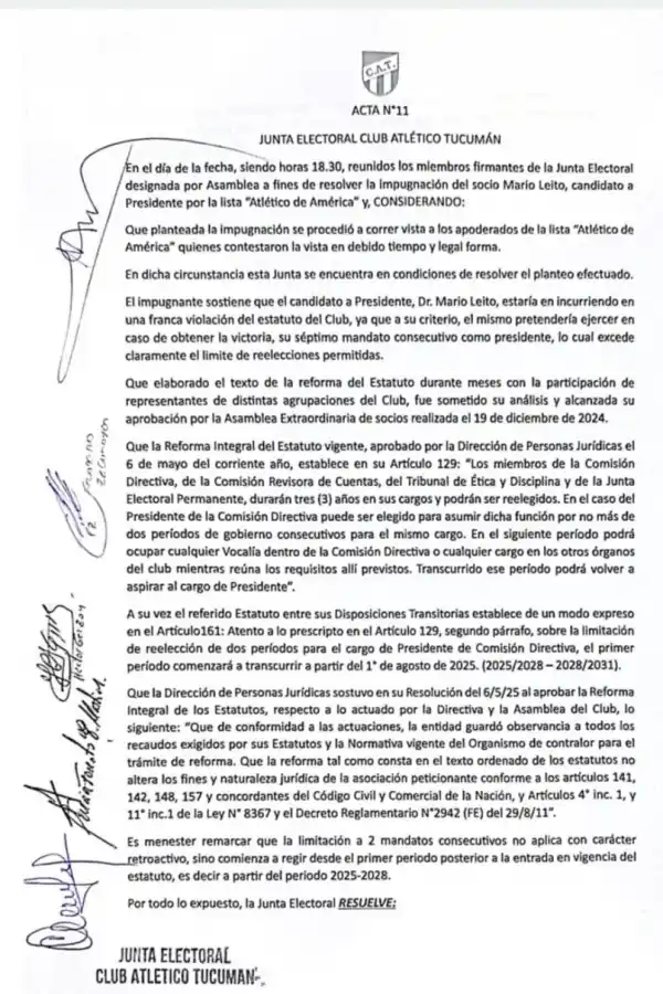 La tajante decisión que tomó la Junta Electoral de Atlético Tucumán ante los pedidos de impugnación a Leito y Poviña