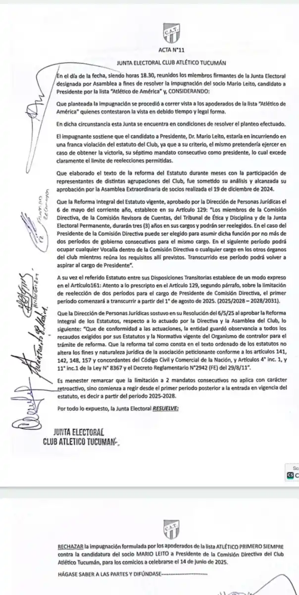 La tajante decisión que tomó la Junta Electoral de Atlético Tucumán ante los pedidos de impugnación a Leito y Poviña