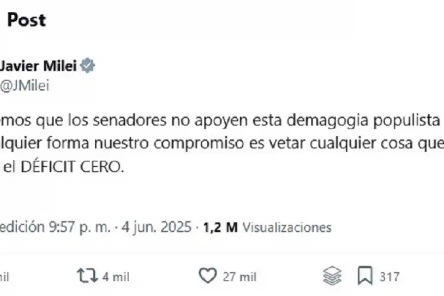 Milei ratificó que vetará los cambios en jubilaciones: “Esperemos que los senadores no apoyen esta demagogia”