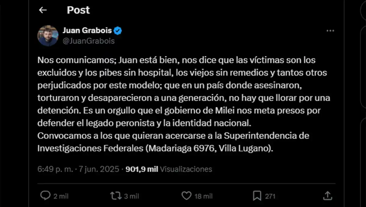 Liberaron a Juan Grabois: qué dijo después de recuperar la libertad