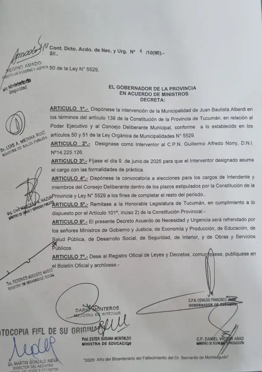 En el decreto, Jaldo justifica la intervención de Alberdi por el avance del narcotráfico