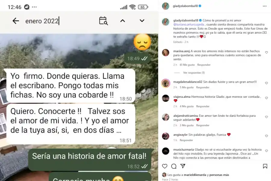 Gladys La Bomba Tucumana compartió los primeros chats con Luciano Ojeda: Tal vez sos el amor de mi vida