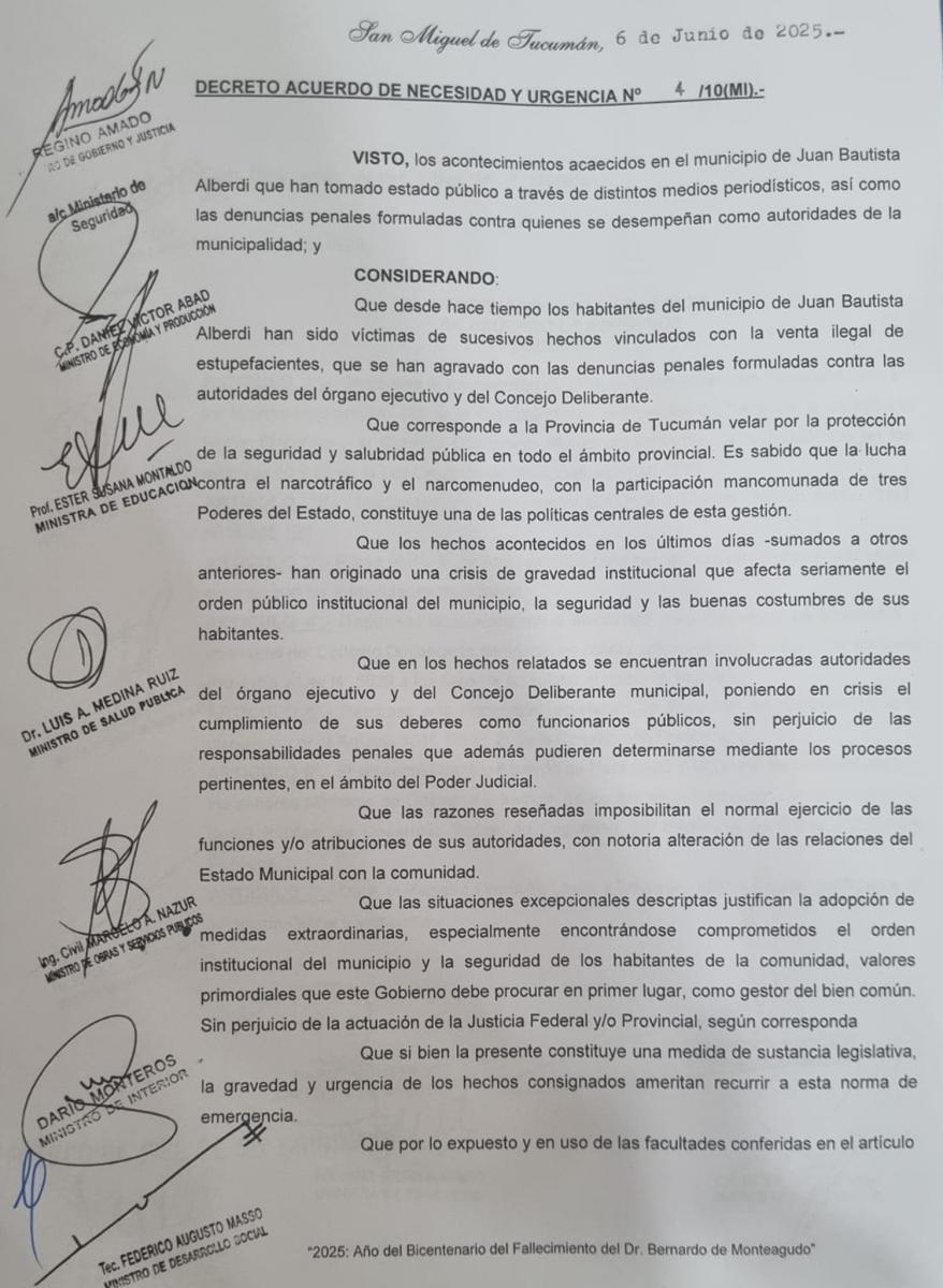 El gobernador Jaldo definió la intervención de Alberdi: Guillermo Norry reemplazará a Luis Campos