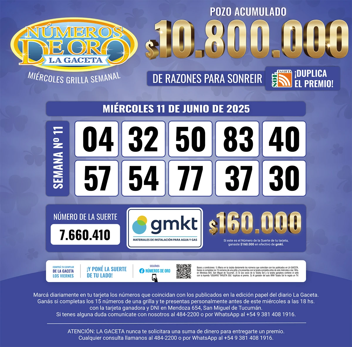 Los Números de Oro de LA GACETA del 11 de junio de 2025