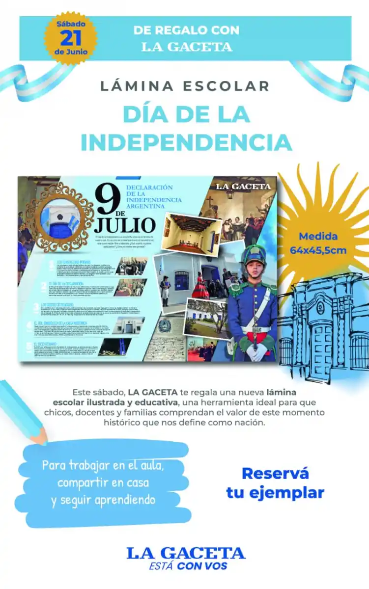 LA GACETA presenta una nueva lámina escolar para homenajear el Día de la Independencia