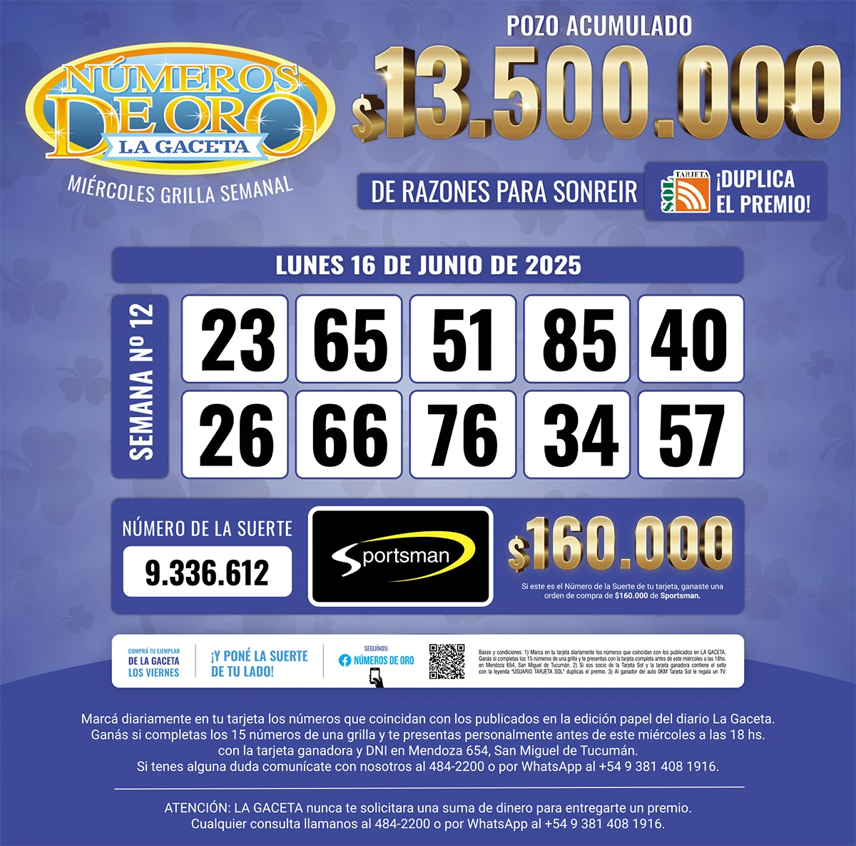 Los Números de Oro de LA GACETA del 16 de abril de 2025