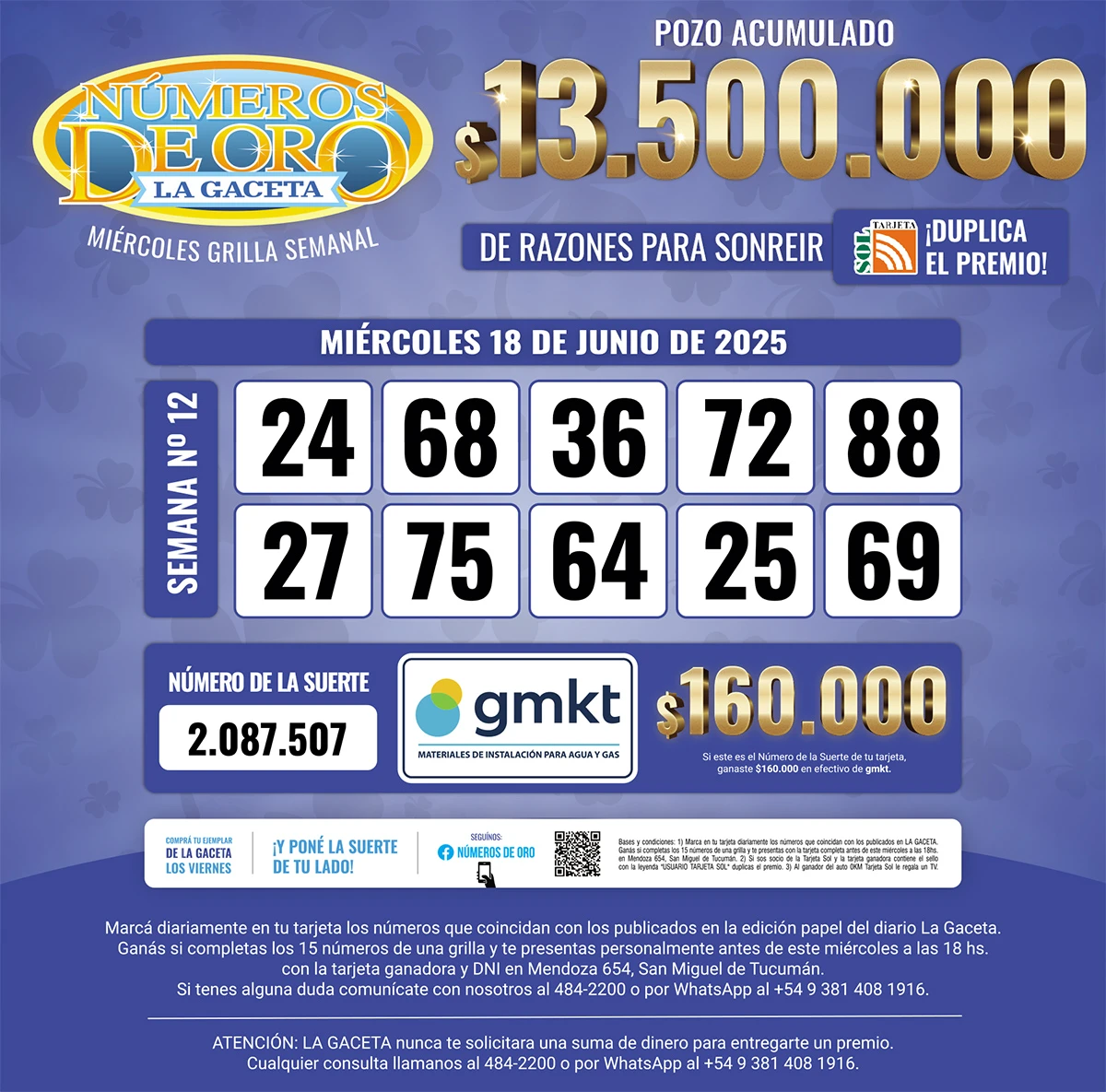 Los Números de Oro de LA GACETA del 18 de junio de 2025