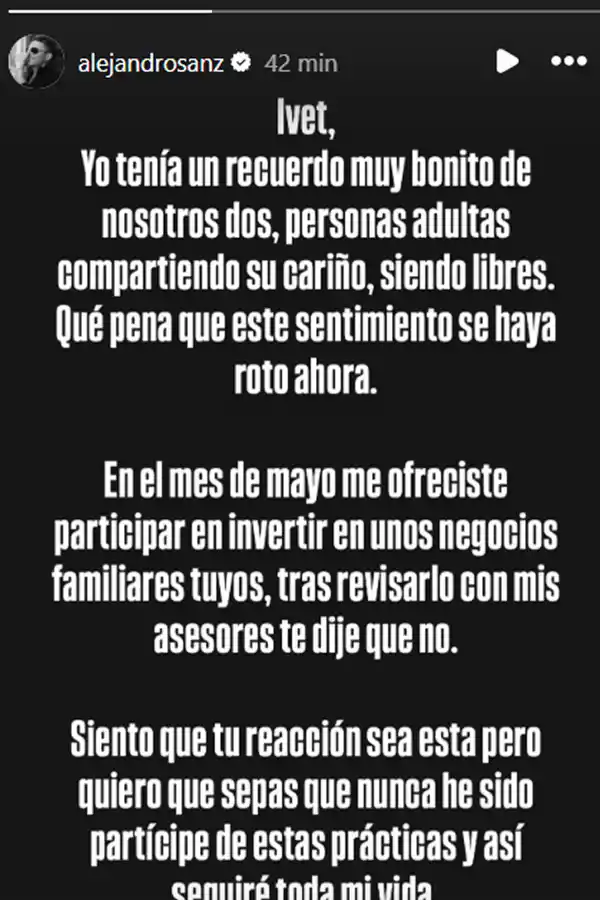 Te dije que no: Alejandro Sanz respondió a la mujer que lo acusó de usarla