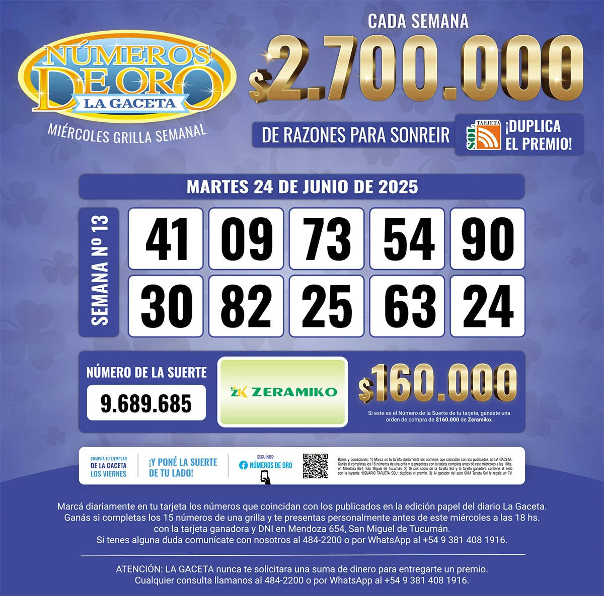 Los Números de Oro de LA GACETA del 24 de junio de 2025