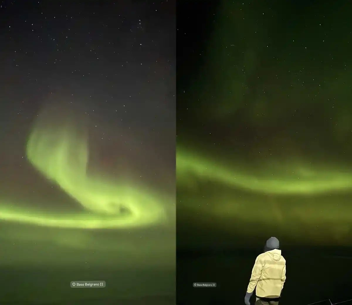 Colores en el viento: las auroras australes sorprendieron a la Antártida anoche