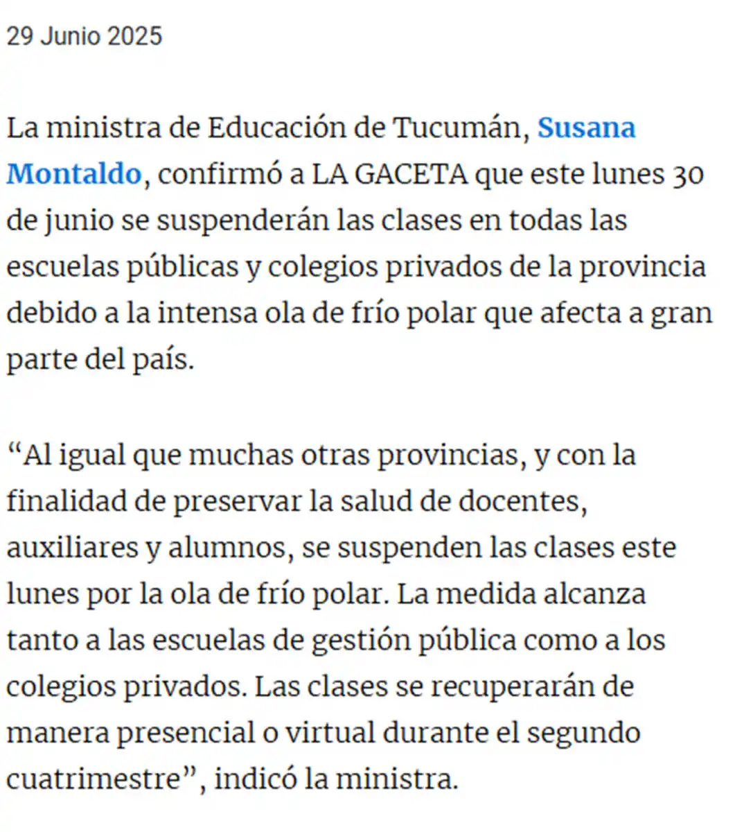 Es falso que la provincia decidió adelantar las vacaciones de invierno debido a la ola de frío