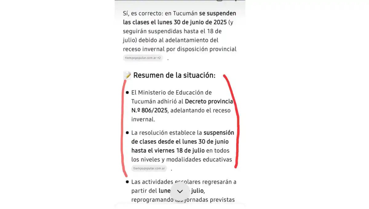Es falso que la provincia decidió adelantar las vacaciones de invierno debido a la ola de frío