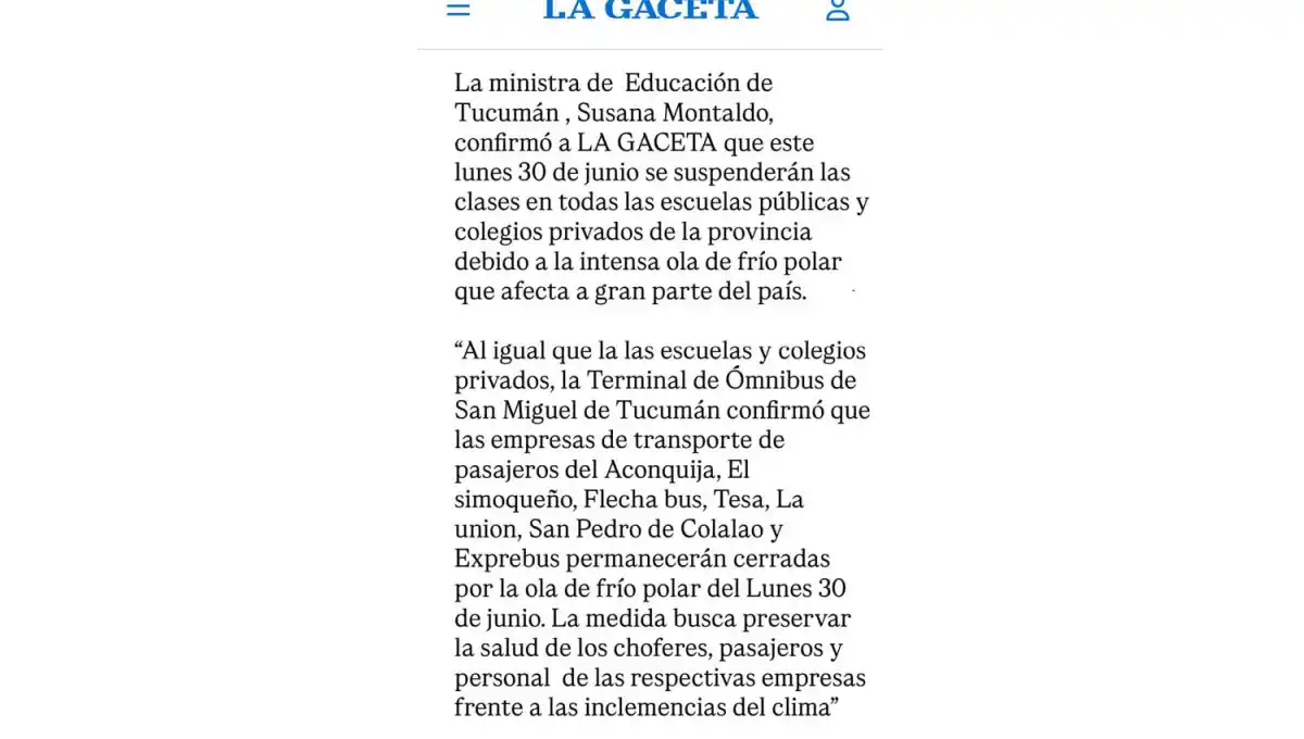 Es falso que la provincia decidió adelantar las vacaciones de invierno debido a la ola de frío
