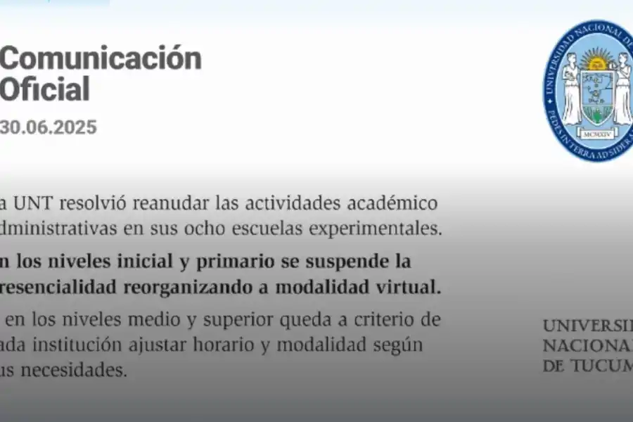 Las Escuelas Experimentales de la UNT reanudan este martes sus actividades académicas y administrativas
