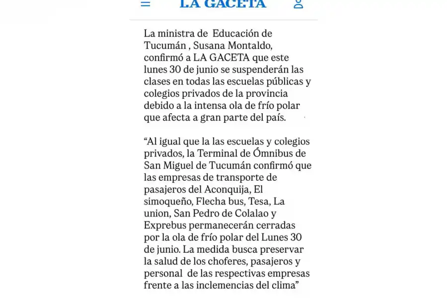 Es falso que la provincia decidió adelantar las vacaciones de invierno debido a la ola de frío