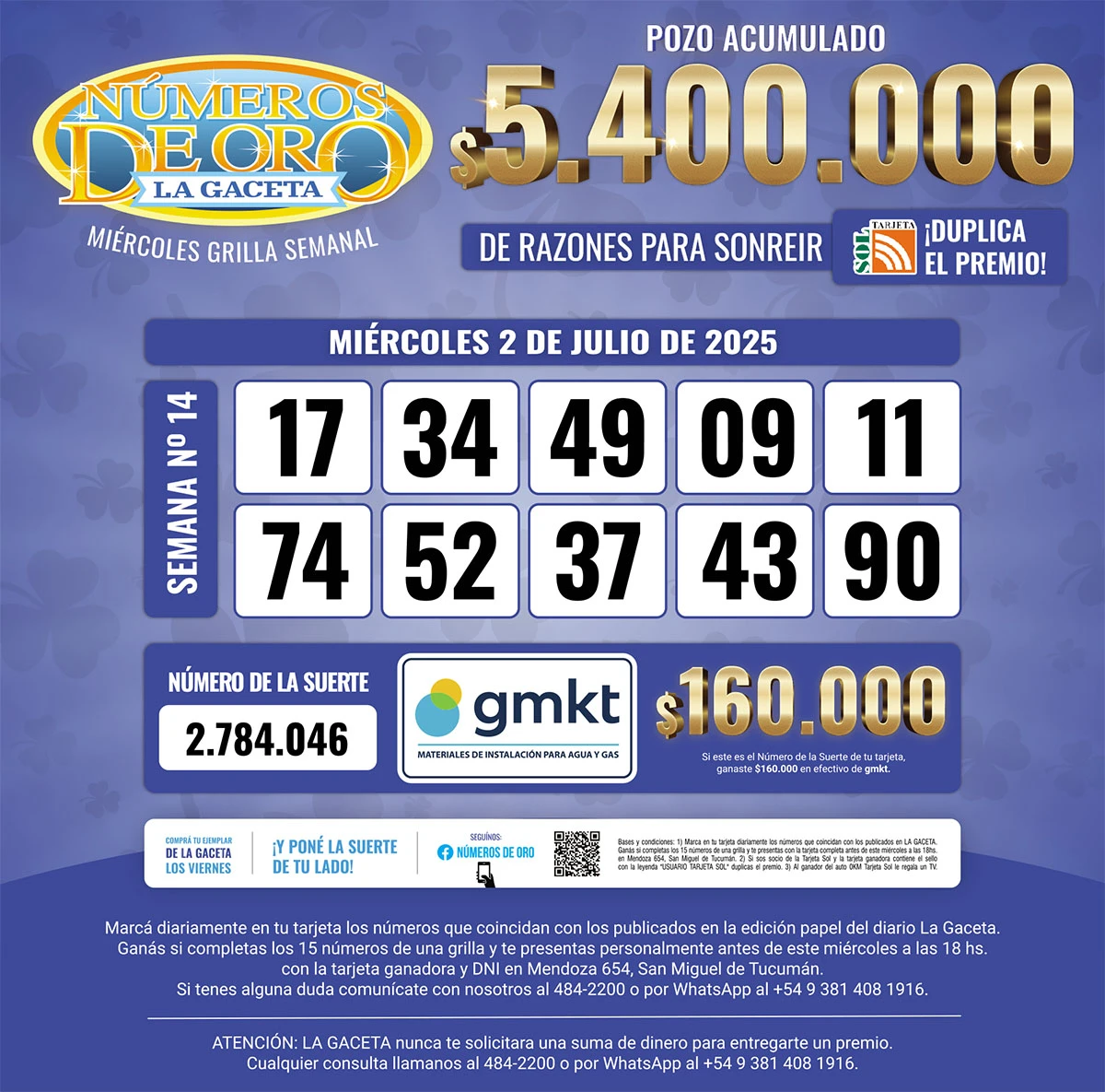 Los Números de Oro de LA GACETA del 2 de julio de 2025
