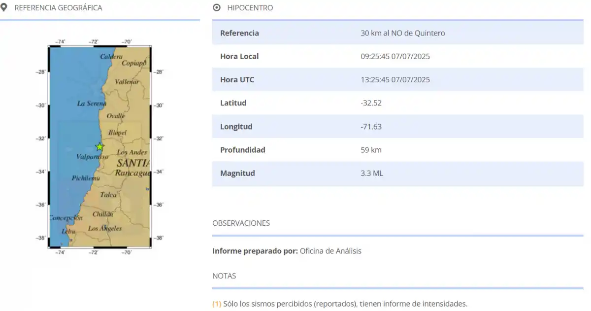 Susto en Valparaíso: un temblor de 3,3 grados sorprendió a la región este lunes