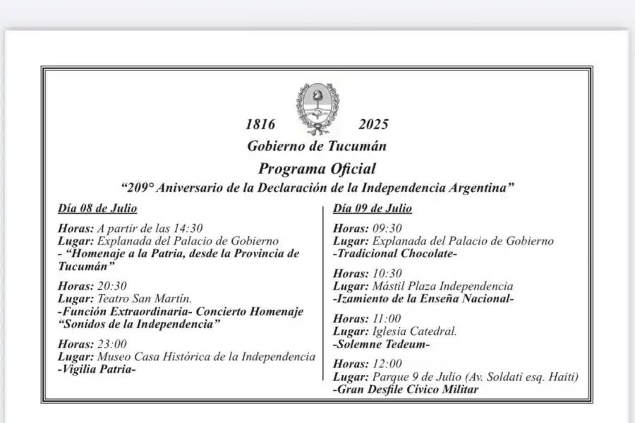 Pese a la ausencia de Milei, el Gobierno mantiene la agenda de actos por el aniversario del 9 de Julio