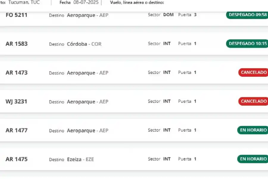 En la previa del 9 de Julio, cancelaron vuelos entre Tucumán y Buenos Aires